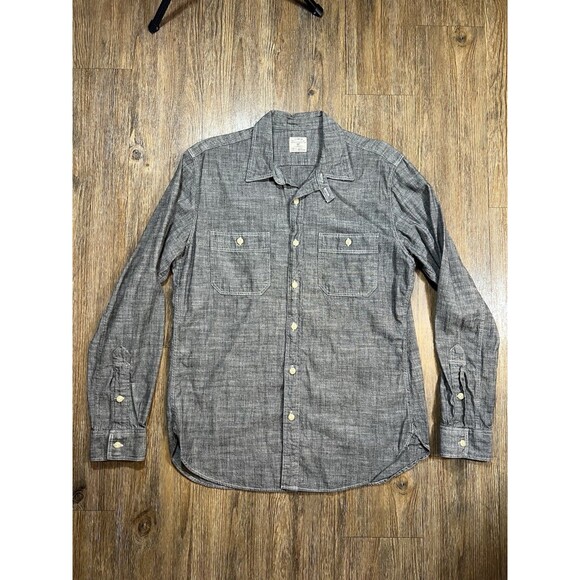 Other - J Crew Shirt Mens Medium Gray Chambray Long Sleeve Button Up Chin Strap Denim